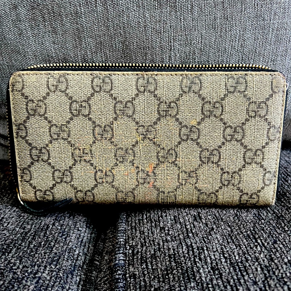 Gucci Monogram Coated Canvas Zip Around Wallet